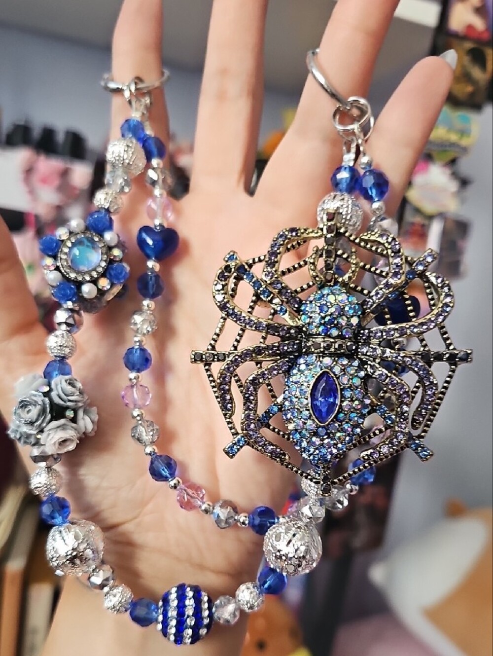 Blue Crystal Spider Pendant Purse Charm - Picture 3 of 3
